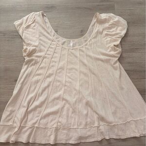 Free People Light Cream Short Sleeve Scoop Neck Top